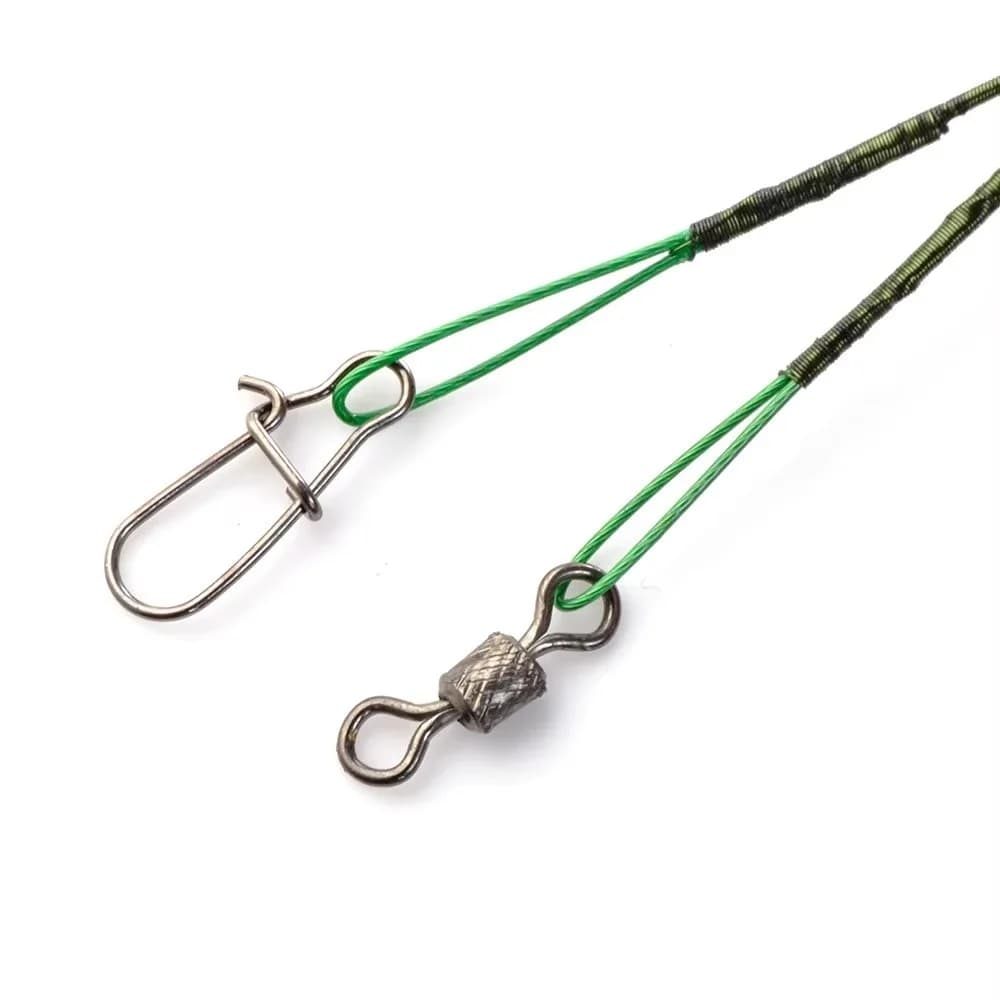 Leash anti-morsure acier 50LB pour pêche du brochet et du black-bass, avec émerillon 16 20 25 cm