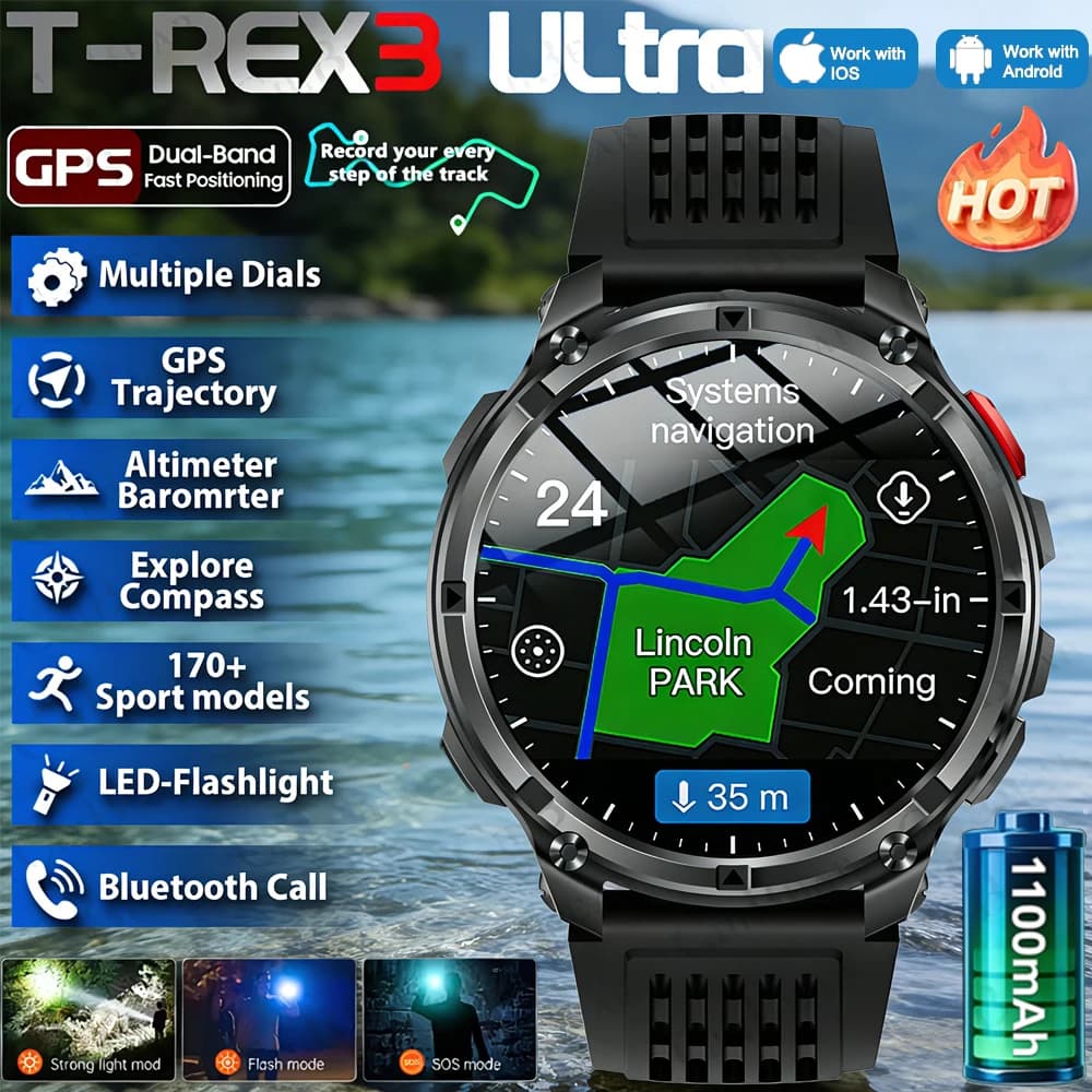 T-Rex3 Ultra smartwatch avec batterie 1100mAh et écran 1.7" - Montre étanche 5ATM hommes