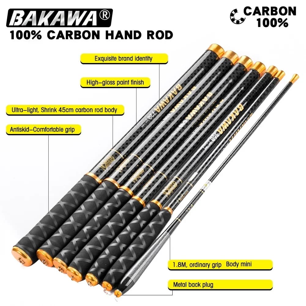 Canne télescopique BAKAWA 1.8-7.2m carbone ultraléger portable pour pêche au feeder et carpe en rivière