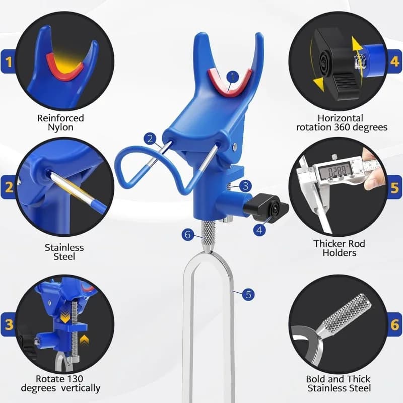 Support de canne à pêche réglable 360° - Support pliable avec pointe pour pêche de la carpe et du silure