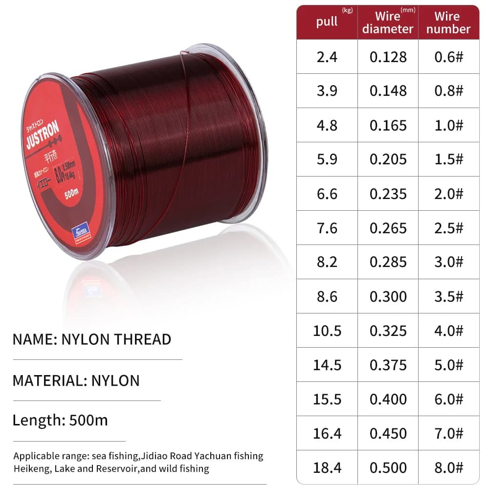 Fil de pêche nylon durable 500 mètres avec leurres colorés pour canne mer et pêche rocheuse