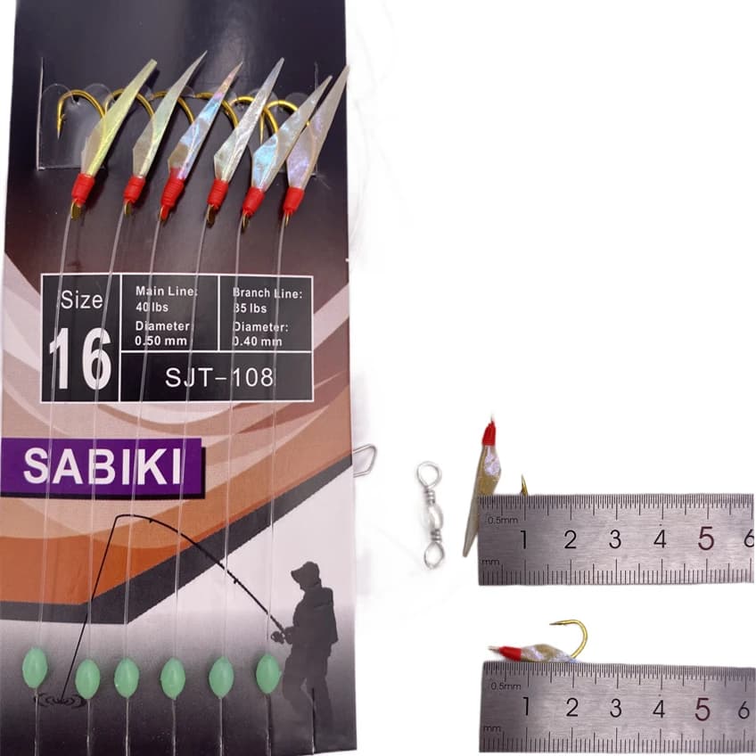 2 packs hameçons sabiki blancs peau poisson - appât crevette lumineux pêche mer