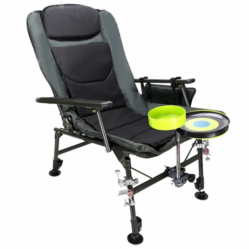 Chaise pêche multifonction avec repose-pieds et dossier haut réglable 160° pour loisirs