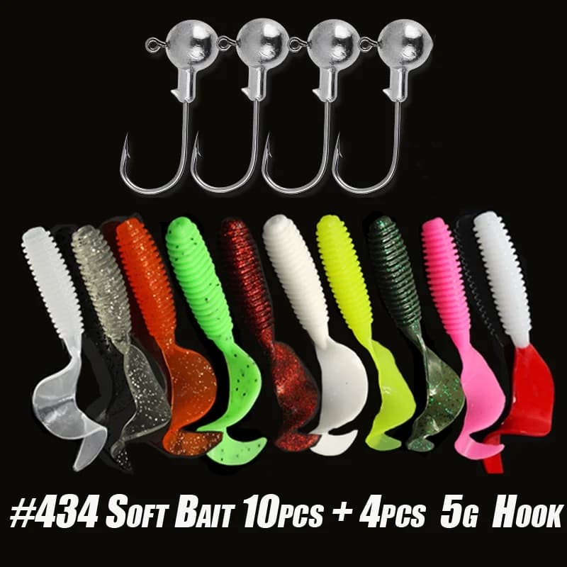 Kit de leurres souples pêche avec leurres silicone et hameçons, appâts artificiels vers et jig tête