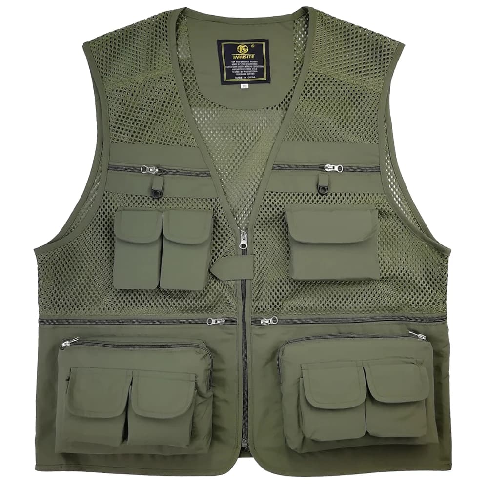 Veste de pêche respirante en mesh avec fermeture éclair et poches pour activités extérieures été