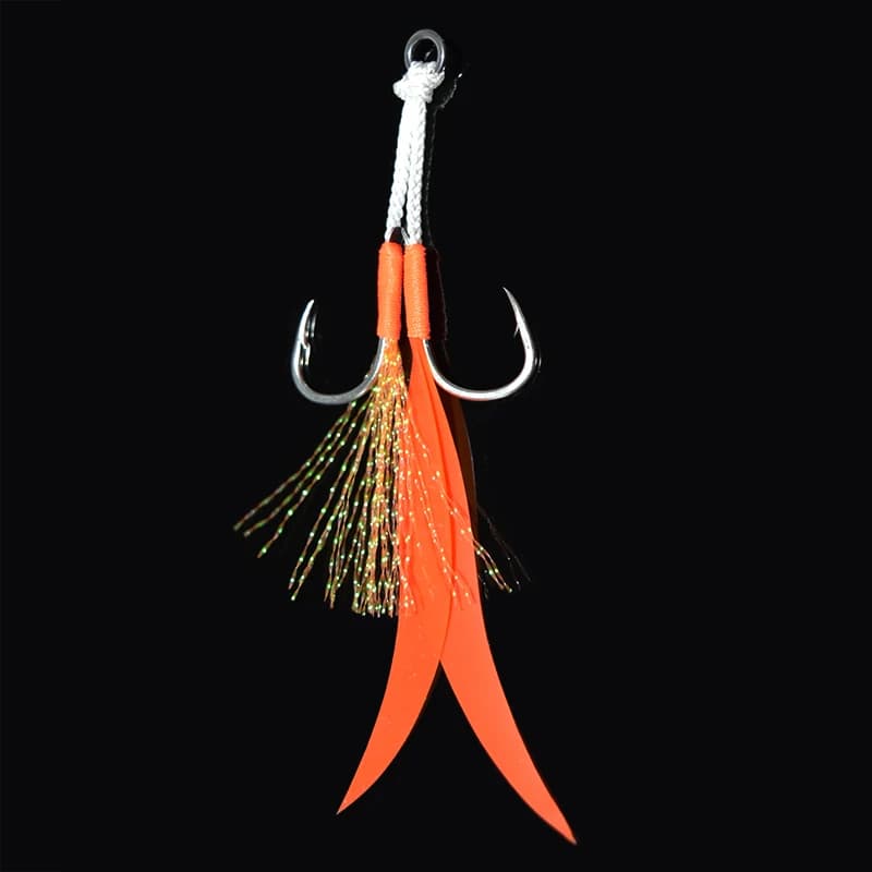Set de 4 jigs métalliques avec jupe silicone et hameçons assist double acier carbone pour pêche en mer
