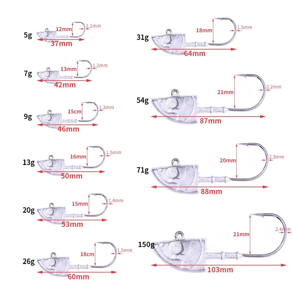 Big Jig Head Long Hook Heavy Triangle Head pour leurres souples et vers - Hameçon pêche robuste