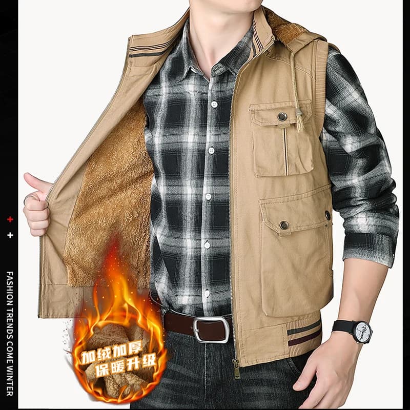 Gilet homme chaud en laine de mouton - Veste sans manches épaisse pour pêche hivernale et outdoor