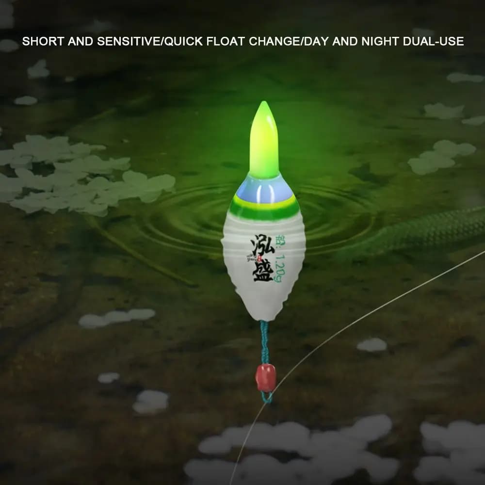 Flotteur électronique LED vert pour pêche rocheuse - tube coulissant avec batterie 311 et queue courte