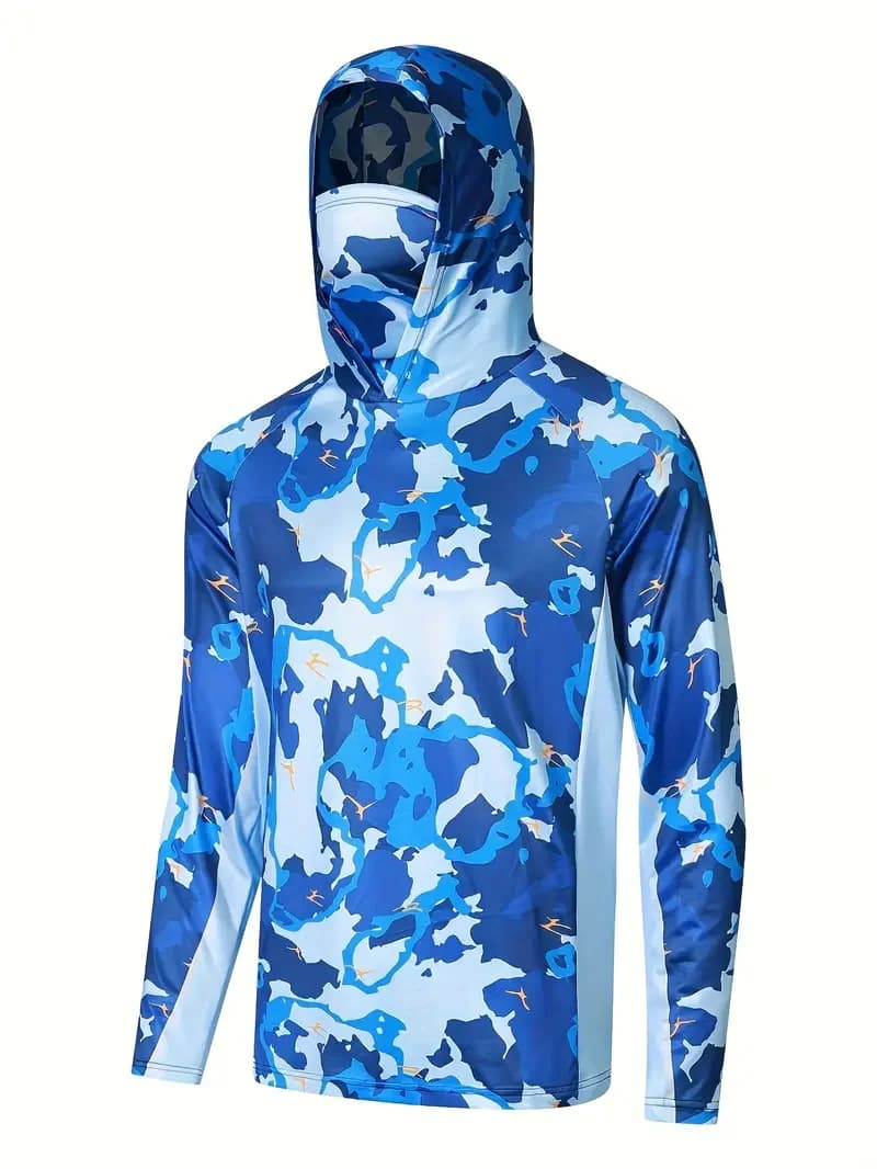 Hoodie de pêche homme protection UV été - vêtement technique extérieur avec masque intégré