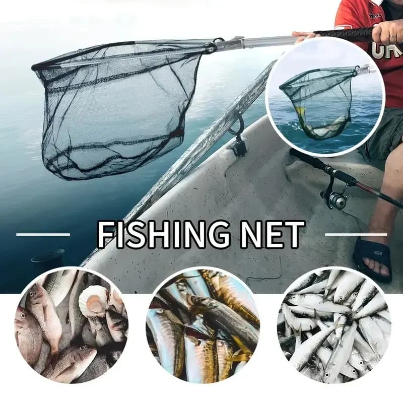 Filet d'épuisette pliable robuste 5.91FT/7.87FT pour kayak, pêche à la mouche et gros poissons
