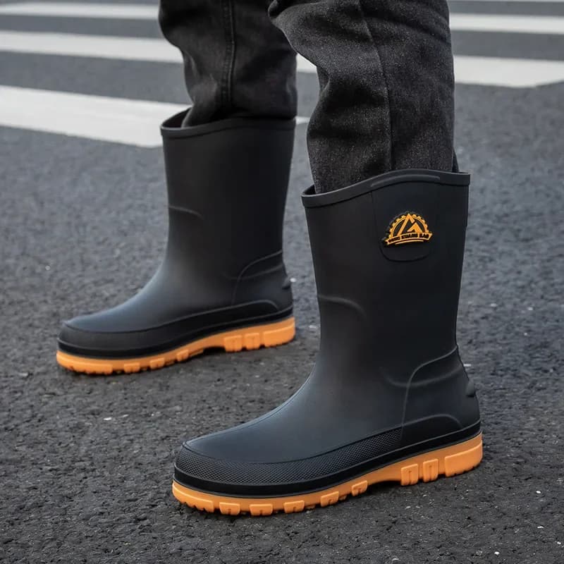 Bottes de pluie mi-mollet homme légères semelle souple PVC antidérapantes mode durable