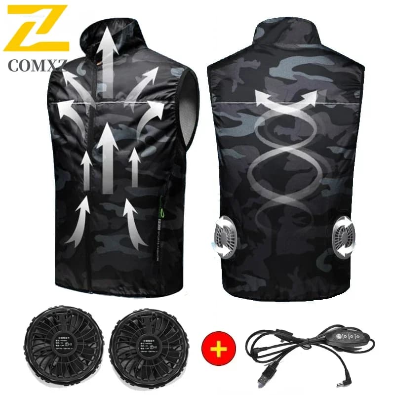 Veste rafraîchissante USB pour pêcheur - Veste climatiseur rechargeable été pêche camping travail