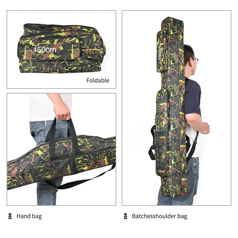 Sac de pêche mer pliable 1.3m/1.5m double épaule - Sac de rangement 2 couches pour cannes et accessoires