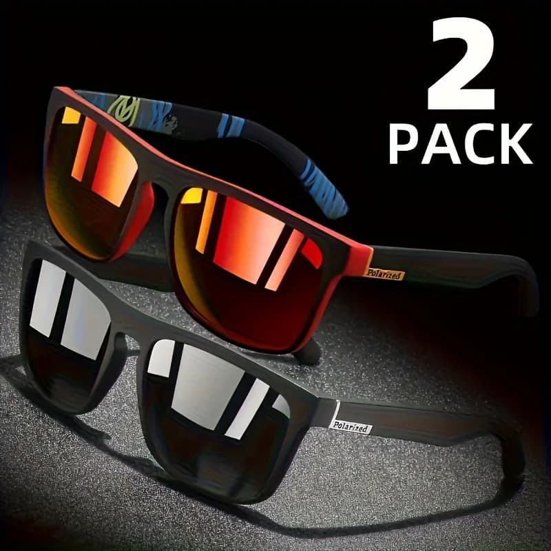 Lot 2 paires lunettes carrées polarisées pêche - Anti-éblouissement été vacances voyage conduite