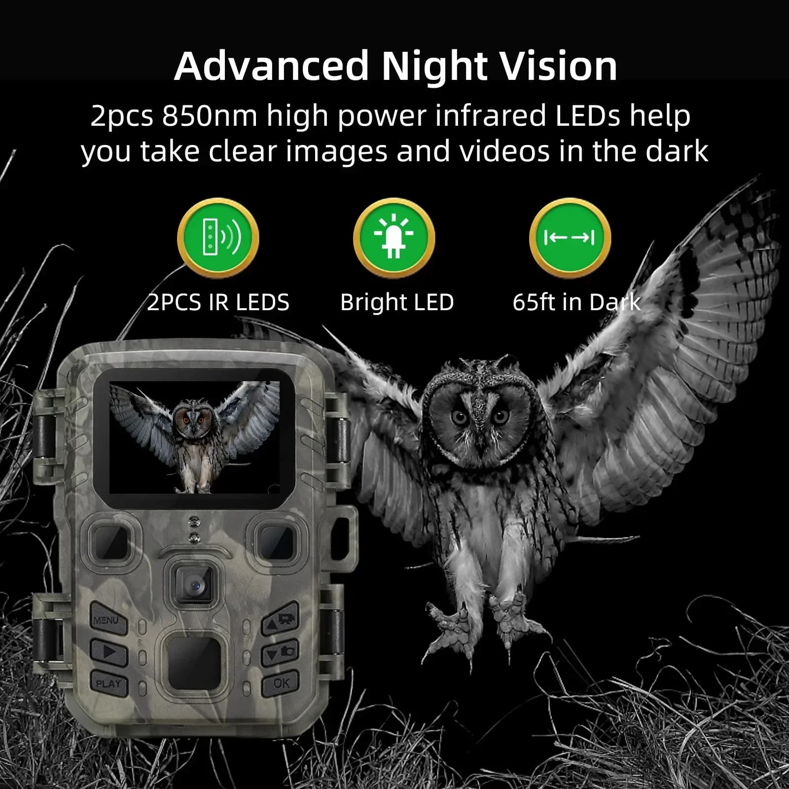 Mini caméra trail IR LED vision nocturne - IP65 étanche piège photo wildlife 1080P 20MP 20m