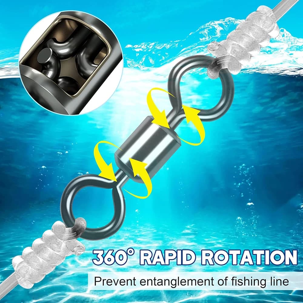 50 pcs Bearing Swivel Fishing Connector Stainless Steel Carp Snap Fishhook Lure 