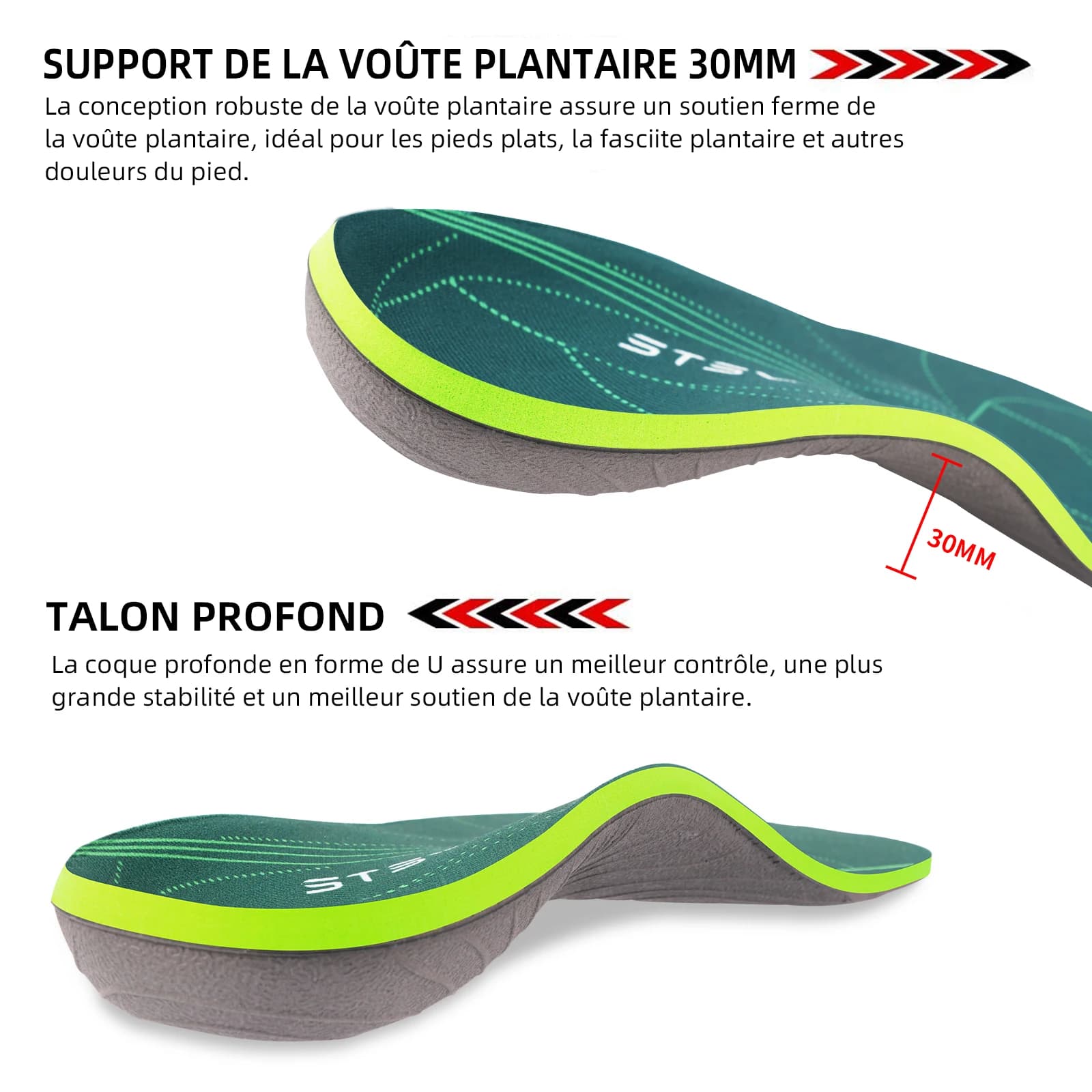Semelles orthopédiques pieds plats - Support voûte fasciite plantaire douleur talon pêche