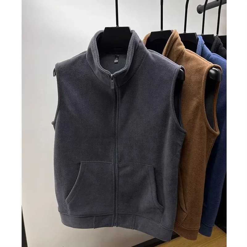Gilet polaire homme hiver sans manches double face coupe-vent - chaud avec col montant pour activités extérieures