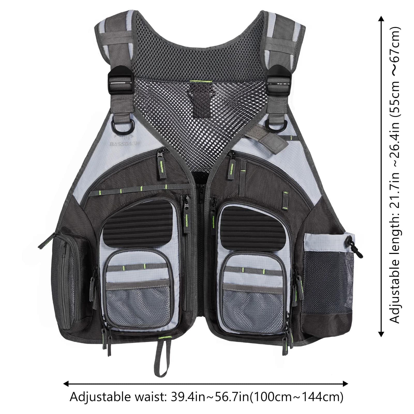 Veste pêche Bassdash ajustable et respirante pour rangement matériel de pêche extérieur