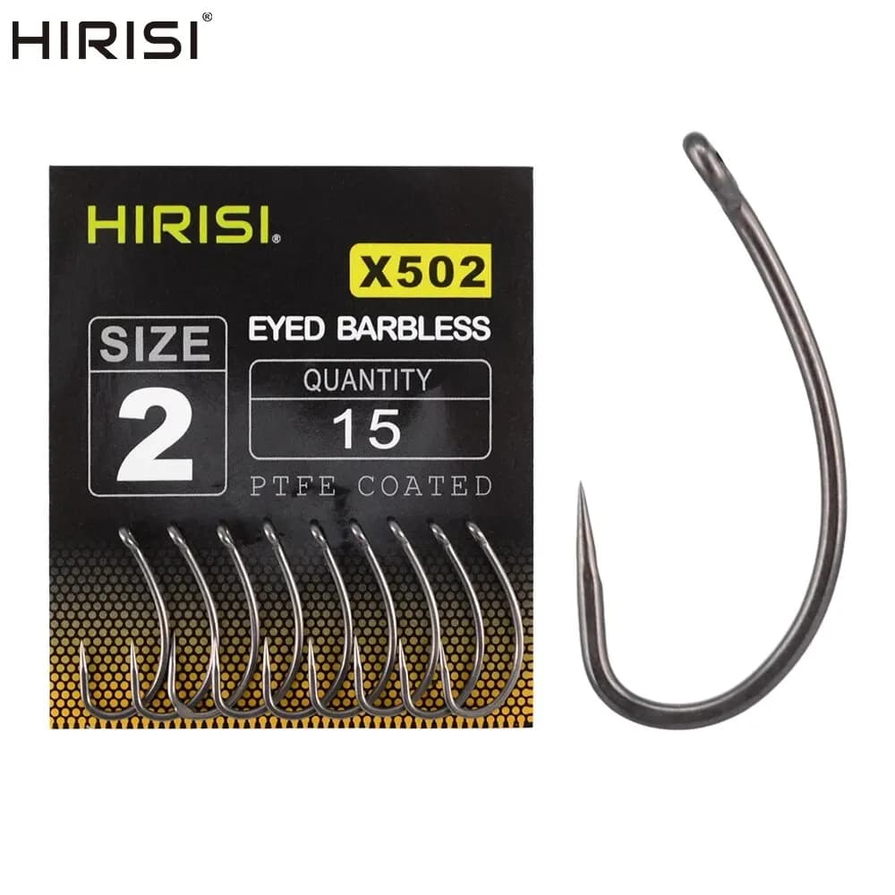 Hameçons Hirisi 15 pièces sans ardillon acier inoxydable haute teneur en carbone revêtus PTFE pour pêche