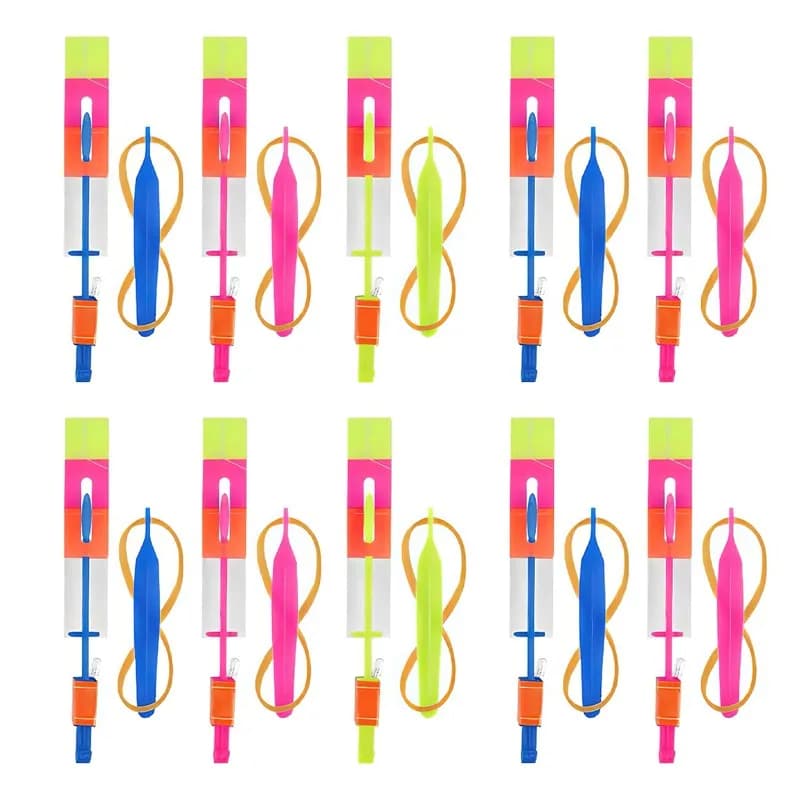 Fusée lumineuse LED jouet extérieur élastique hélicoptère volant cadeau fête enfants projectile slingshot