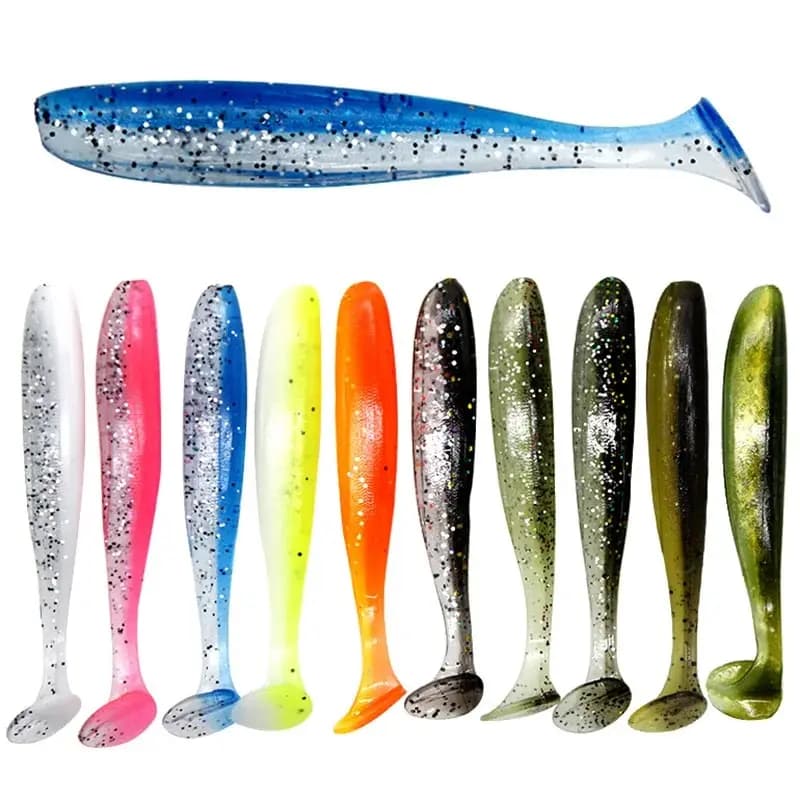 Leurres nageurs souples 70-120mm paddle tail pour pêche mer carnassiers - lot 10 pièces