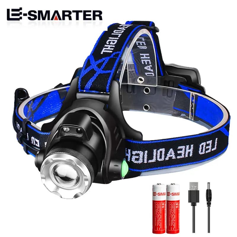 Lampe frontale LED ultra lumineuse zoomable pêche camping étanche haute puissance batteries 18650
