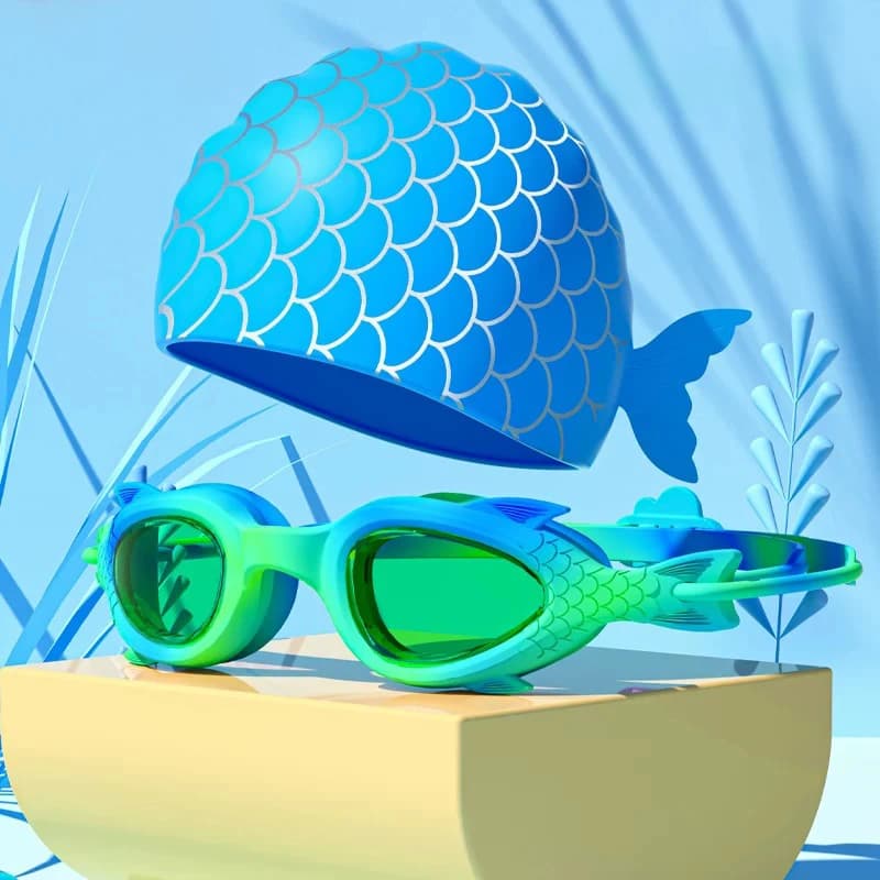 Kit lunettes et bonnet de natation enfants anti-buée étanches en silicone pour apprentissage aquatique
