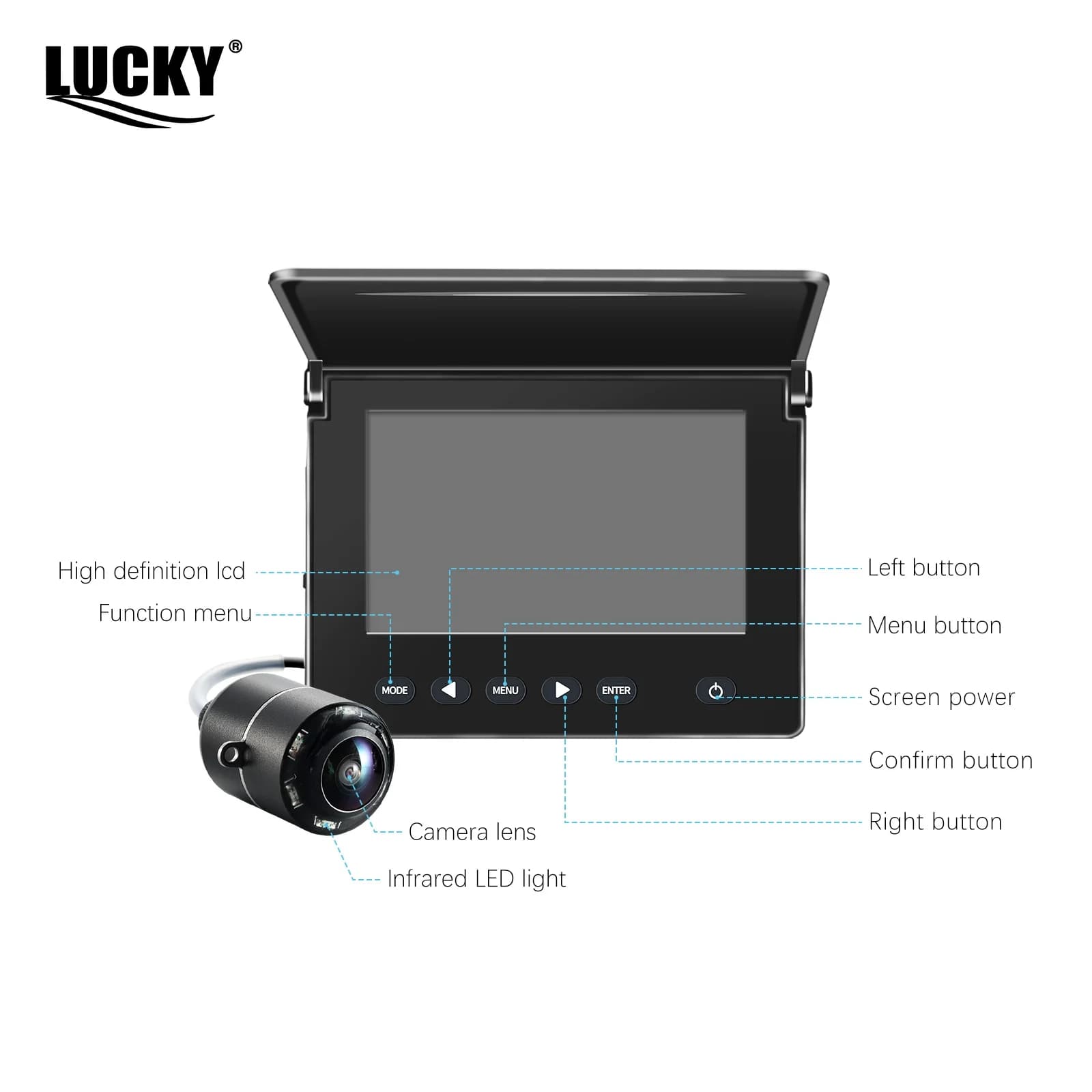 Sondeur de pêche sous-marin Lucky avec caméra vision nocturne écran LCD 4.3" pour pêche sur glace