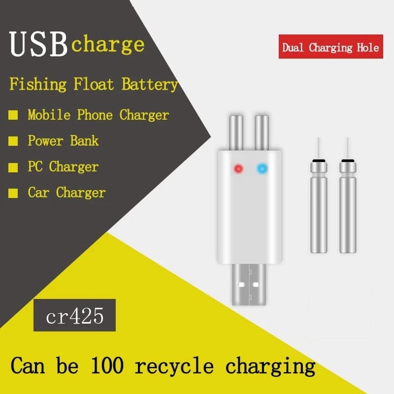 Chargeur batterie CR425 CR322 USB pour accessoires flotteurs pêche électronique rechargeable