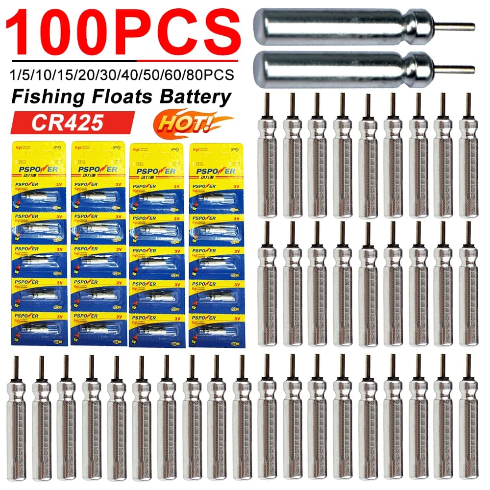 Flotteurs lumineux de pêche de nuit 100 pièces avec chargeur CR425 3V et piles lithium pour