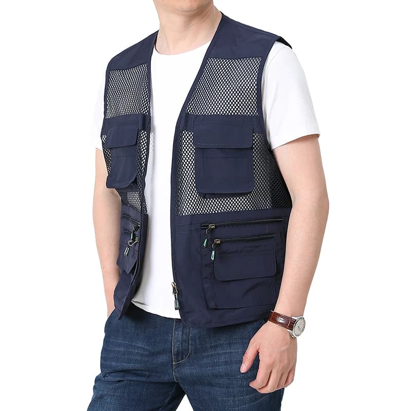 Veste d'été légère à séchage rapide pour la pêche, avec multiples poches et épaules aérées
