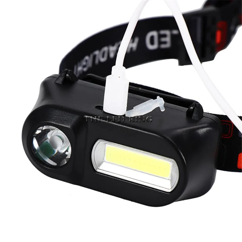 Lampe frontale 6000 lumens XPE+COB 6 modes pour pêche et chasse avec batterie 18650