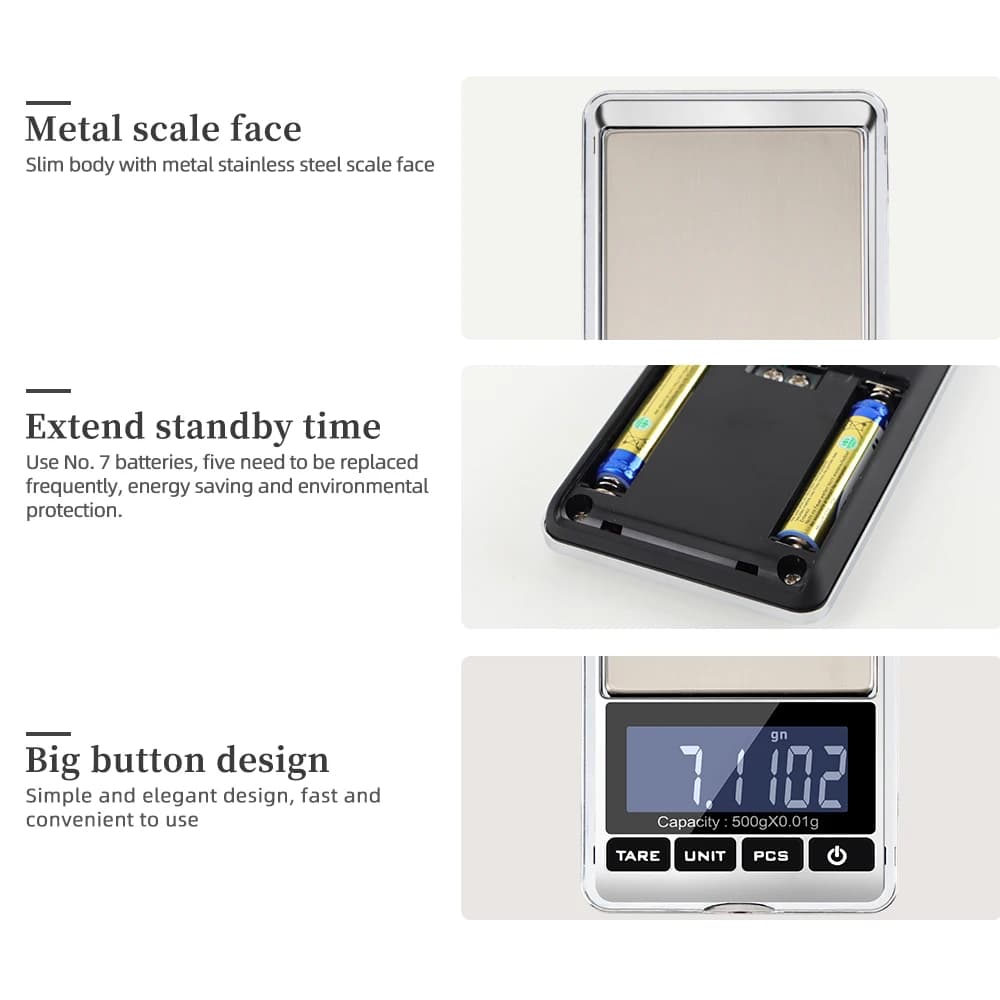 Balance de cuisine numérique 500g/0.01g portable - Pour aliments, bijoux et appâts de pêche - Affichage LCD précis