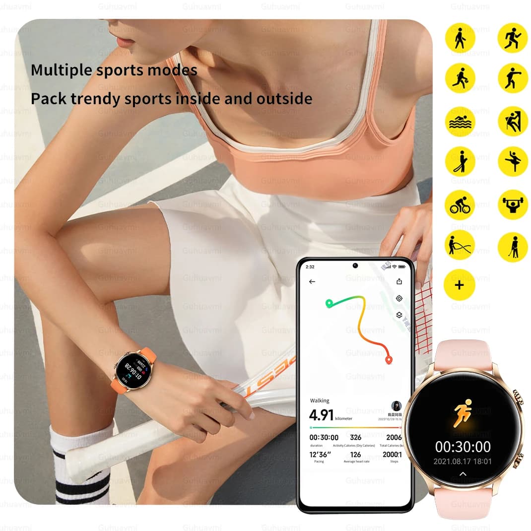 Montre Connectée 2026 Femme Homme - Smartwatch AMOLED écran toujours allumé étanche IP68 GPS Android iOS