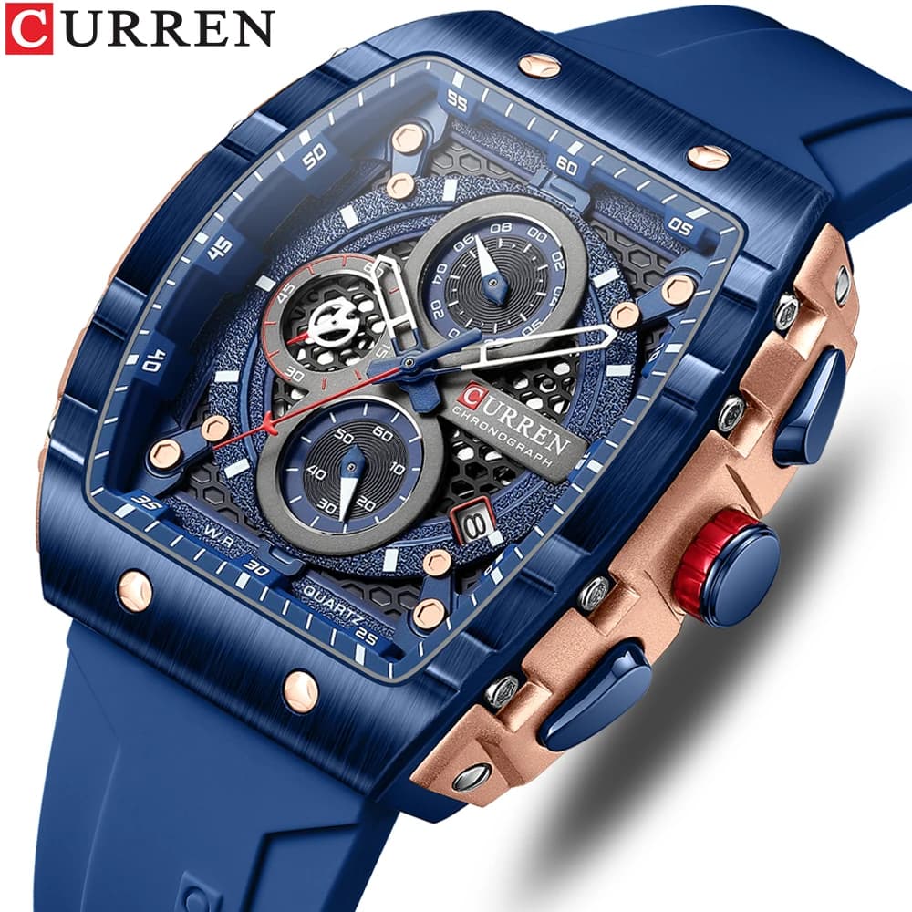 Montre Homme CURREN Luxe Design Carré Unique Quartz Sport Bracelet Cuir Étanche Marque de Mode