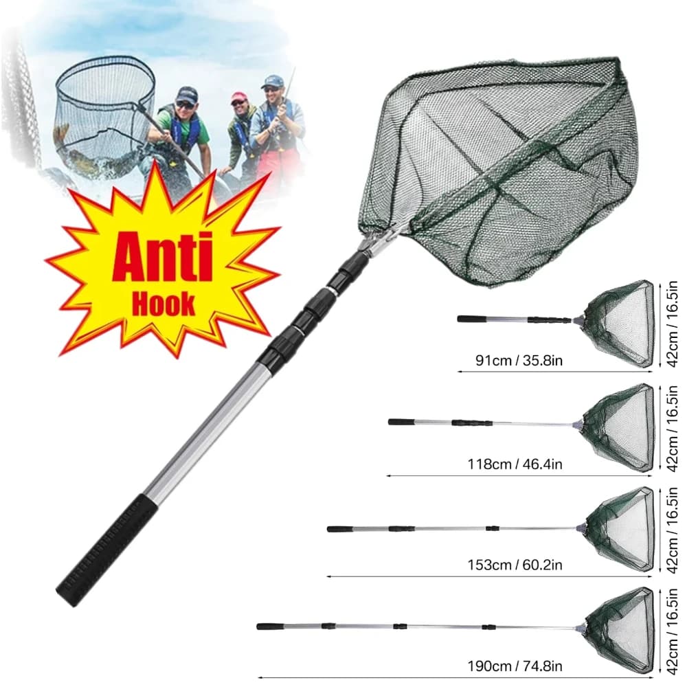 Filet de pêche aluminium télescopique durable 190 cm extensible pour capture et remise à l'eau en sécurité