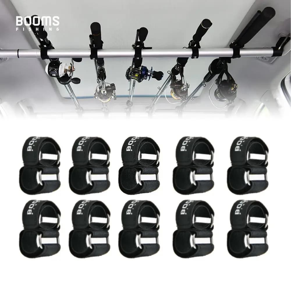 Porte-cannes auto Booms Fishing RB2 10 sangles robustes pour fixer cannes sur barres de véhicule portable
