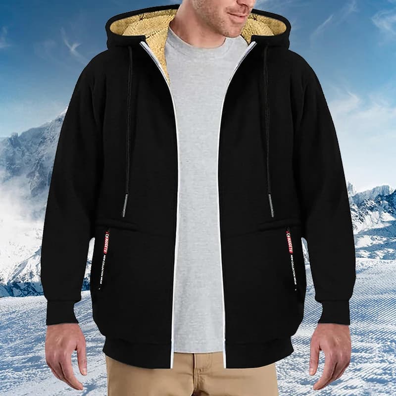 Veste d'hiver polaire doublée sherpa pour pêche - Coupe-vent chaude avec capuche zip homme