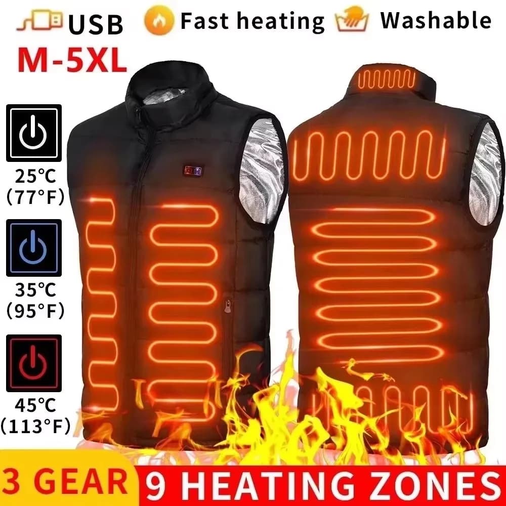 Gilet chauffant 9 zones électrique USB homme femme pêche camping veste chauffante graphène sport