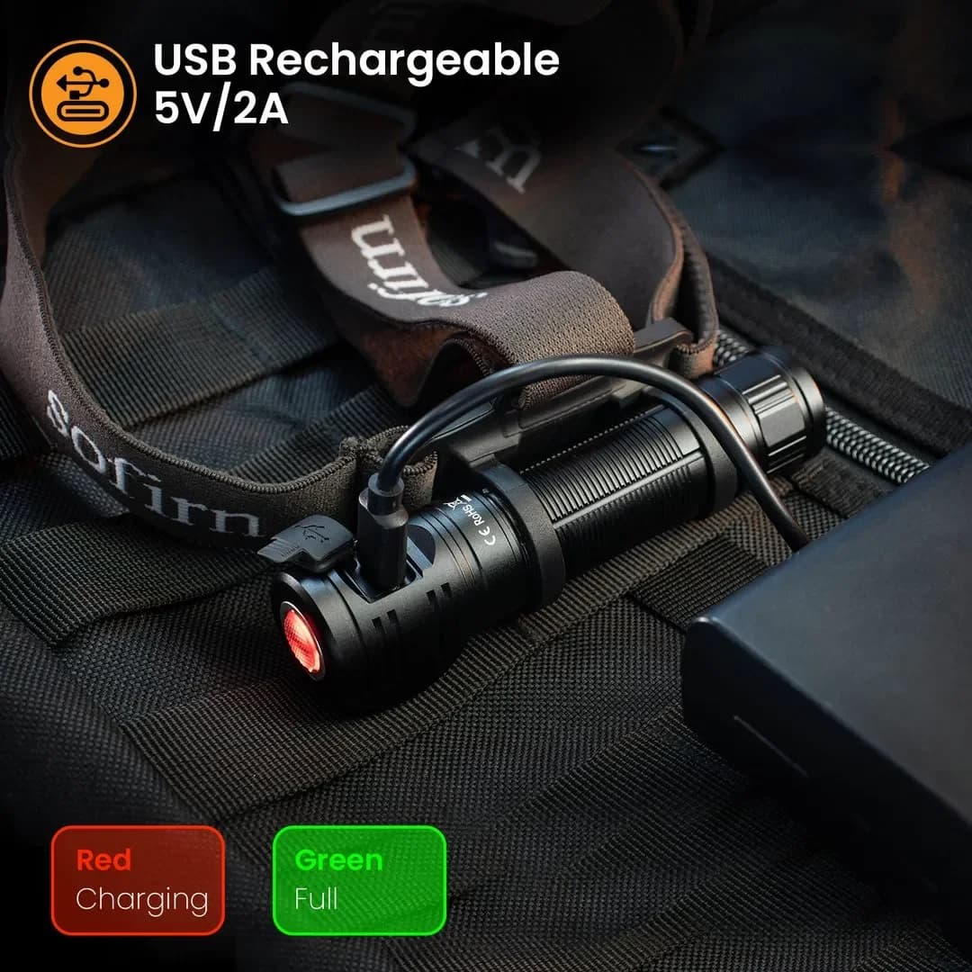 Lampe frontale rechargeable USB-C Sofirn HS40 2000lm SST40 LED pour pêche nocturne et camping