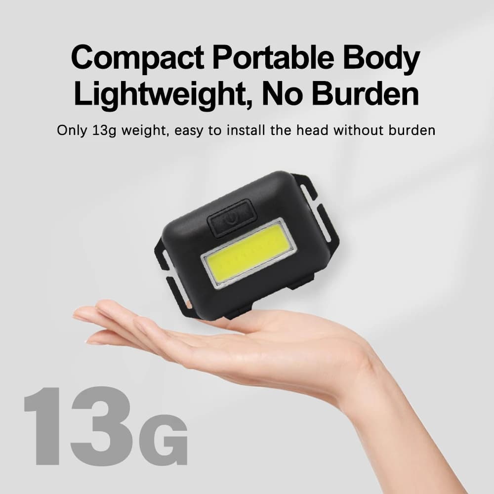 Mini lampe frontale COB LED étanche 3 modes pour pêche nocturne camping et activités extérieures