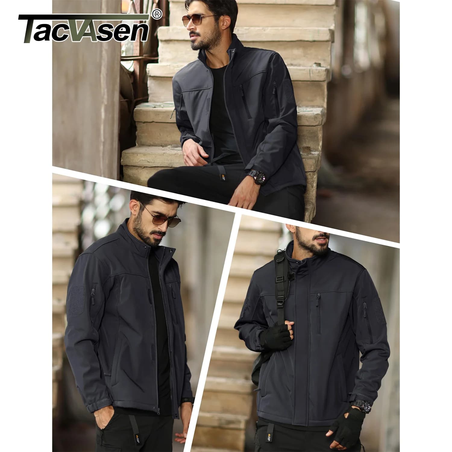 Veste softshell TACVASEN homme waterproof polaire - Veste randonnée travail coupe-vent extérieur zip complet