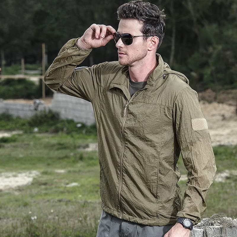 Veste tactique légère été homme coupe-vent fine capuche imperméable respirante séchage rapide