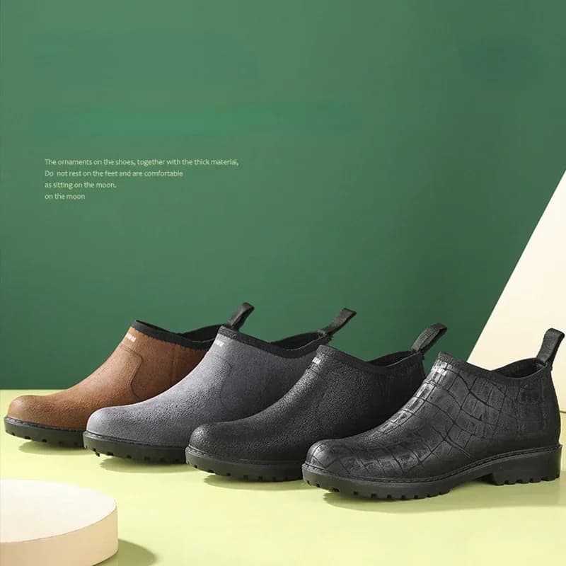 Bottes de pluie cheville homme 2025 mode jardin pêche imperméables caoutchouc tendance