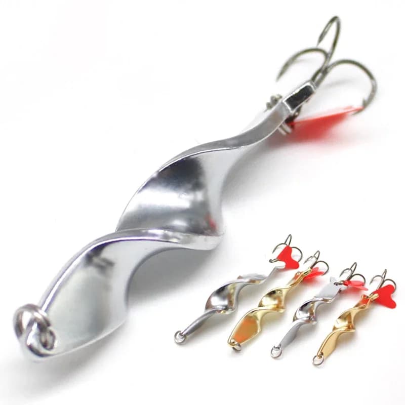 Leurre métallique spiralé 7g à 28g pour pêche au lancer et trolling - appât rotatif séquins rouge cœur