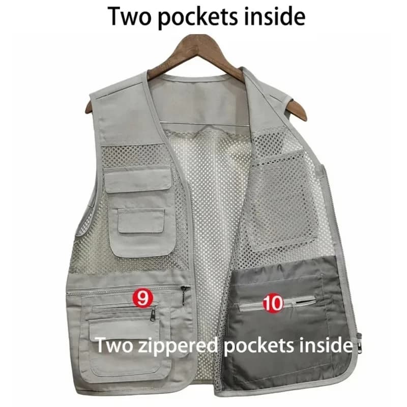 Veste légère homme été pêche multi-poches respirante pour voyage camping et travail
