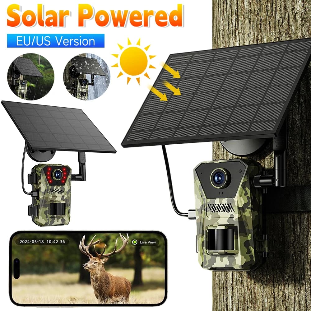 Caméra de chasse solaire 4G 14MP étanche détection PIR 20m vision nocturne infrarouge traçage faune