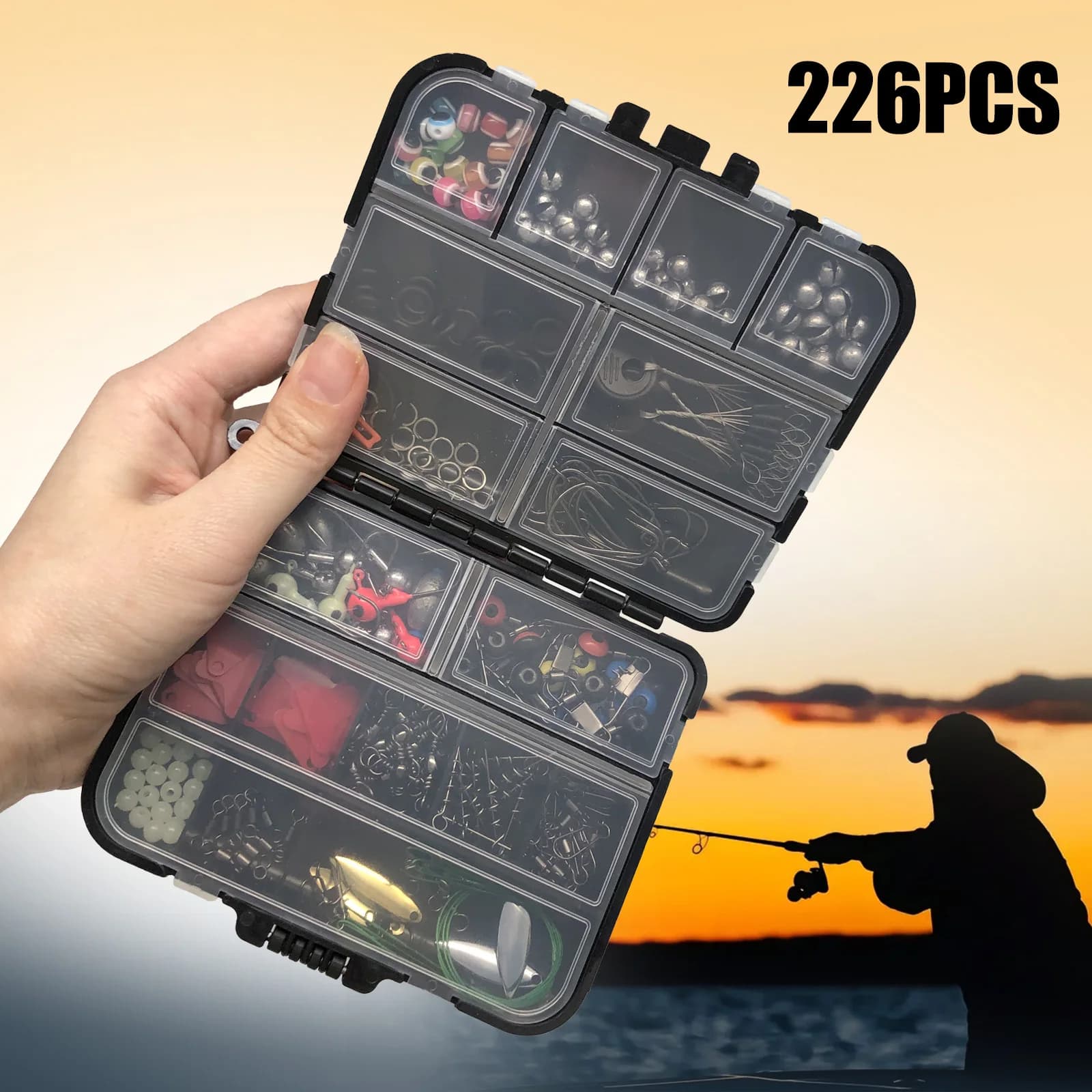 Kit Pêche Professionnel 170-410 Pièces avec Boîte - Hameçons Plombs Swivels pour Bass Truite Mer